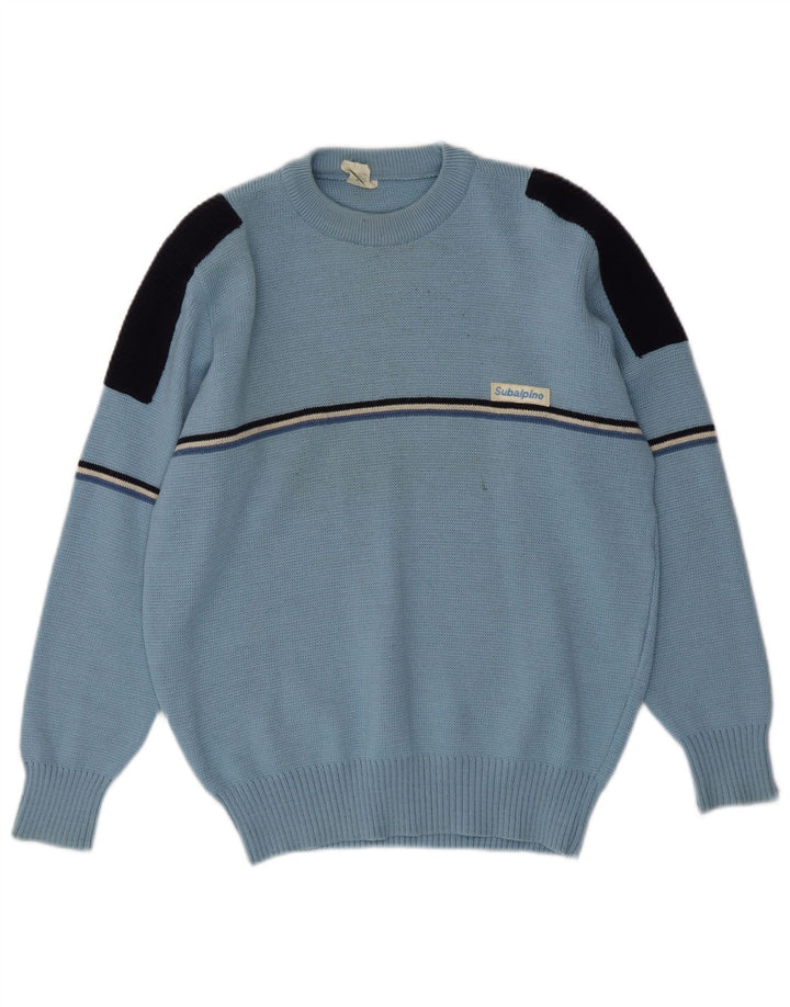 Vintage Mens Crew Neck Jumper Sweater IT 48 Small Blue Colourblock