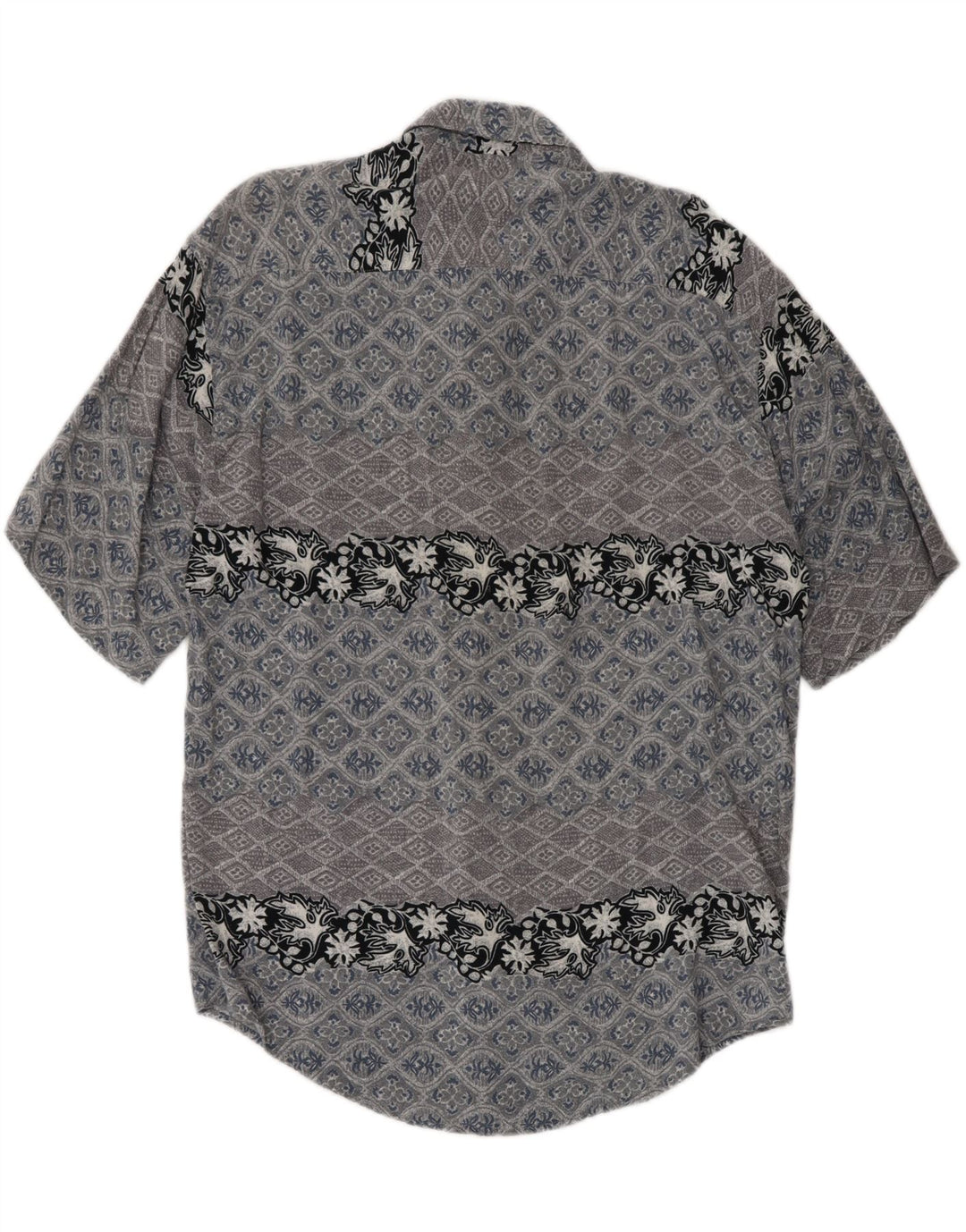 VINTAGE Mens Short Sleeve Shirt XL Grey Paisley Viscose Vintage Vintage and Second-Hand Vintage from Messina Hembry 