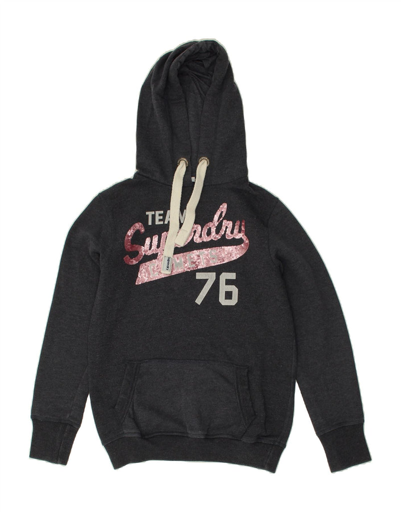 SUPERDRY Womens Graphic Hoodie Jumper UK 14 Medium Black Cotton | Vintage Superdry | Thrift | Second-Hand Superdry | Used Clothing | Messina Hembry 