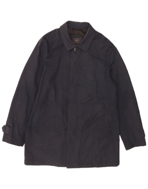 Marks & Spencer Mens Overcoat UK 38 Medium Navy Blue Houndstooth Polyester
