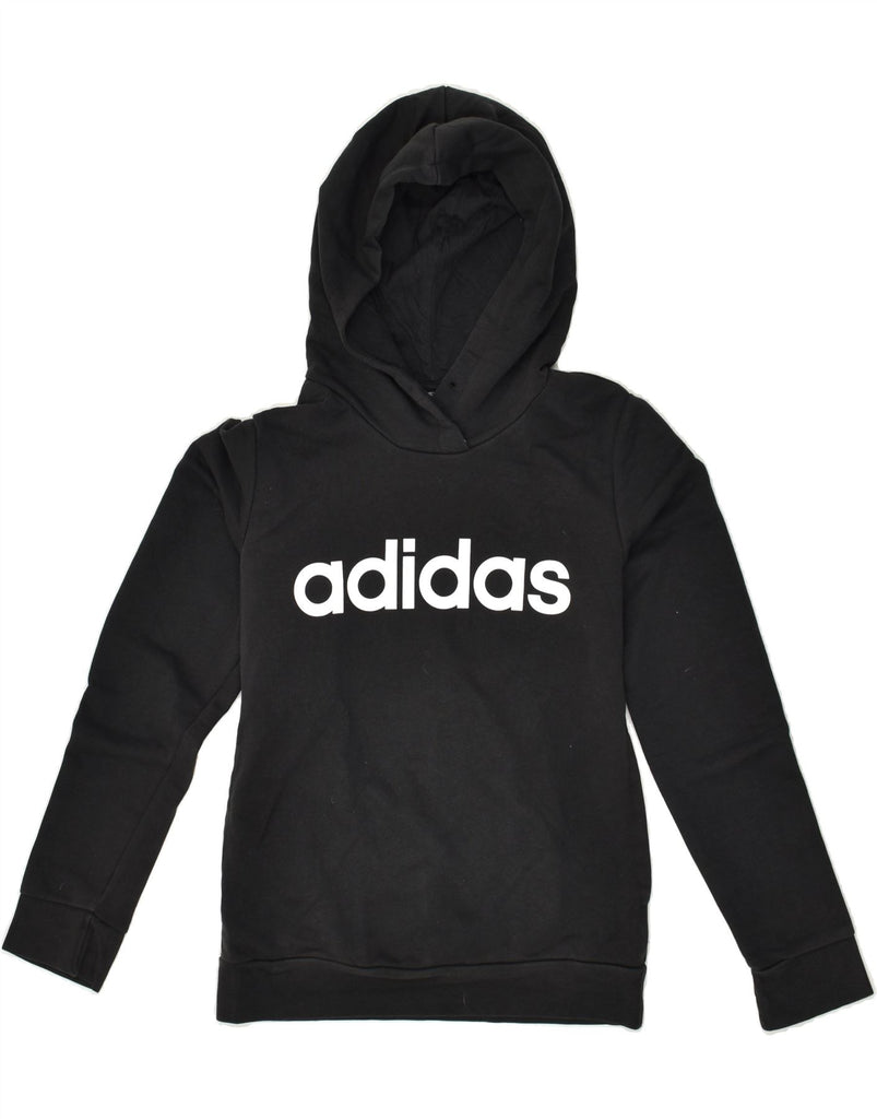 ADIDAS Womens Graphic Hoodie Jumper Size 4/6 XS Black Cotton | Vintage Adidas | Thrift | Second-Hand Adidas | Used Clothing | Messina Hembry 