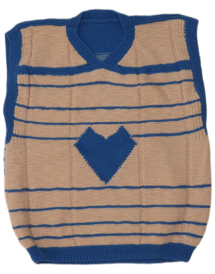 Vintage Mens Vest Tank Top Medium Beige Striped