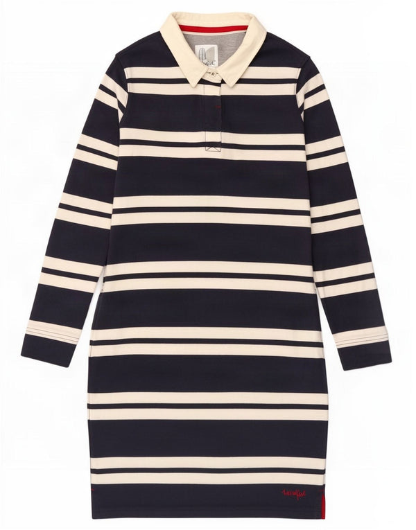 Weird Fish Womens Long Sleeve Polo Dress UK 8 Small Navy Blue Striped