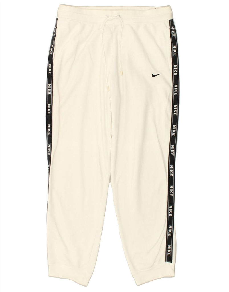 NIKE Womens Graphic Tracksuit Trousers Joggers UK 14 Large White Cotton | Vintage Nike | Thrift | Second-Hand Nike | Used Clothing | Messina Hembry 