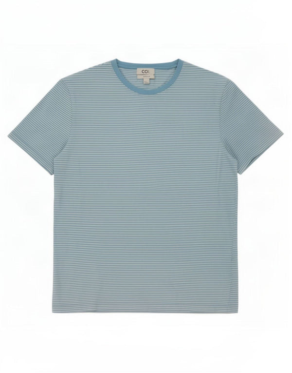 Cos Mens Regular T-Shirt Top Medium Blue Pinstripe Cotton