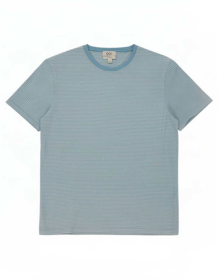 Cos Mens Regular T-Shirt Top Medium Blue Pinstripe Cotton