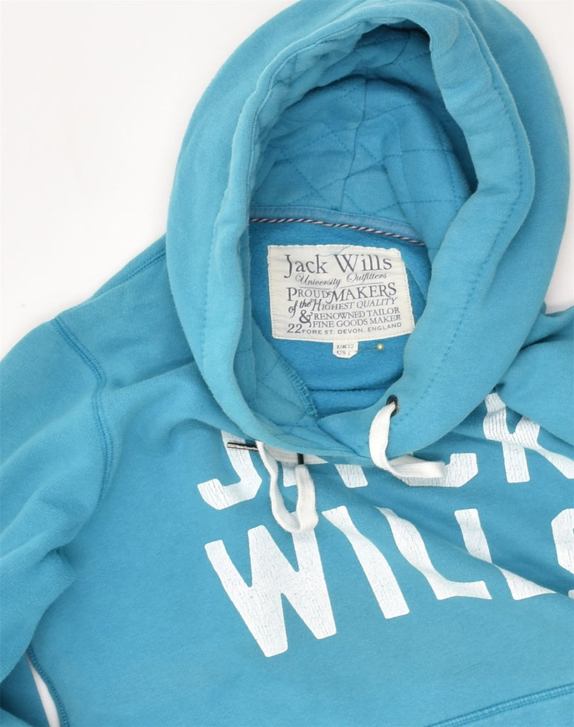 JACK WILLS Womens Graphic Hoodie Jumper UK 12 Medium Blue Cotton | Vintage Jack Wills | Thrift | Second-Hand Jack Wills | Used Clothing | Messina Hembry 