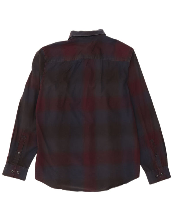 Calvin Klein Mens Shirt Medium Burgundy Plaid Cotton
