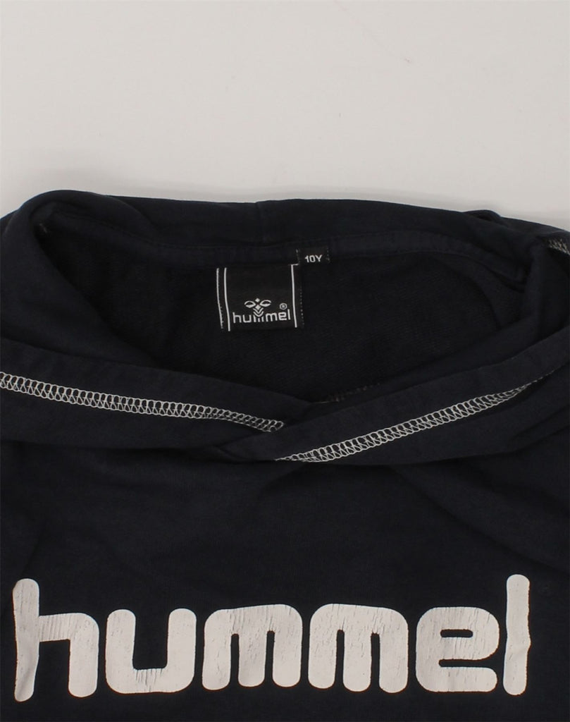 HUMMEL Girls Graphic Hoodie Jumper 9-10 Years Navy Blue Cotton | Vintage Hummel | Thrift | Second-Hand Hummel | Used Clothing | Messina Hembry 