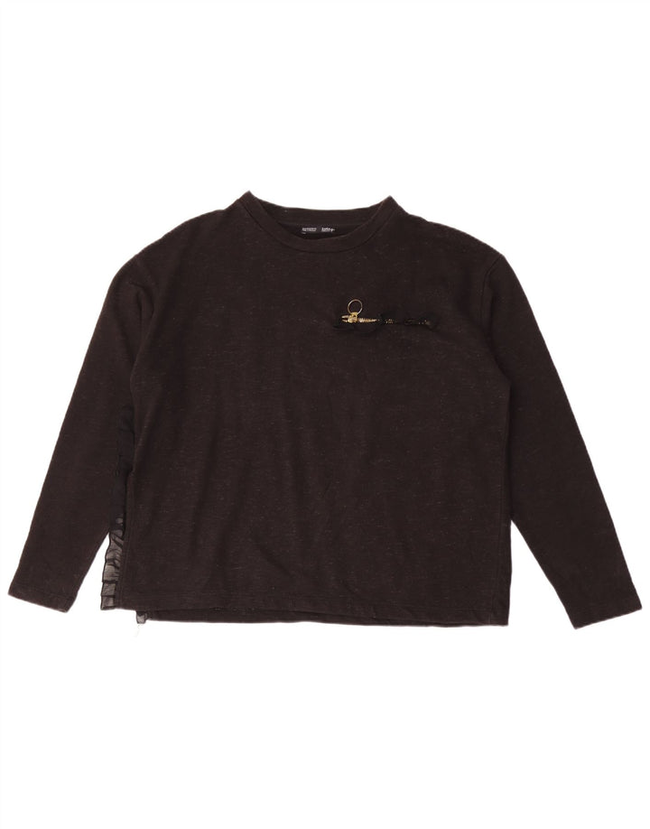 Zara Womens Top Long Sleeve UK 14 Medium Black Flecked