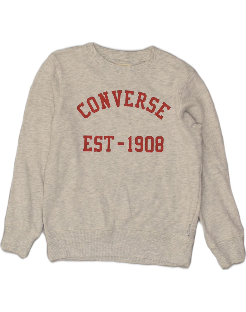 CONVERSE Boys Graphic Sweatshirt Jumper 10-11 Years Medium Grey Cotton | Vintage Converse | Thrift | Second-Hand Converse | Used Clothing | Messina Hembry 