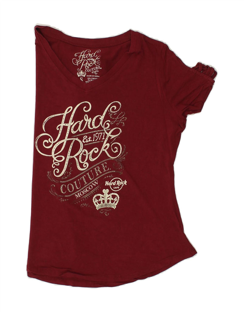 HARD ROCK CAFE Womens Moscow Graphic T-Shirt Top UK 10 Small Burgundy | Vintage Hard Rock Cafe | Thrift | Second-Hand Hard Rock Cafe | Used Clothing | Messina Hembry 