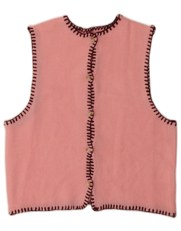 VINTAGE Womens Crop Sleeveless Cardigan Sweater UK 6 XS Pink Acrylic