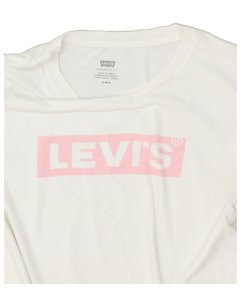 LEVI'S Womens Crop Graphic T-Shirt Top UK 14 Medium White | Vintage Levi's | Thrift | Second-Hand Levi's | Used Clothing | Messina Hembry 