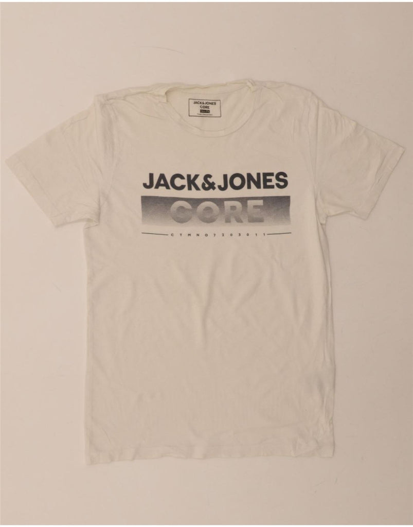 JACK & JONES Mens Slim Fit Graphic T-Shirt Top Small White Cotton Vintage Jack & Jones and Second-Hand Jack & Jones from Messina Hembry 