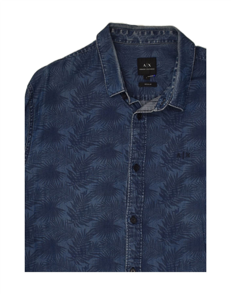 ARMANI EXCHANGE Mens Regular Fit Shirt Large Navy Blue Hawaiian | Vintage Armani Exchange | Thrift | Second-Hand Armani Exchange | Used Clothing | Messina Hembry 