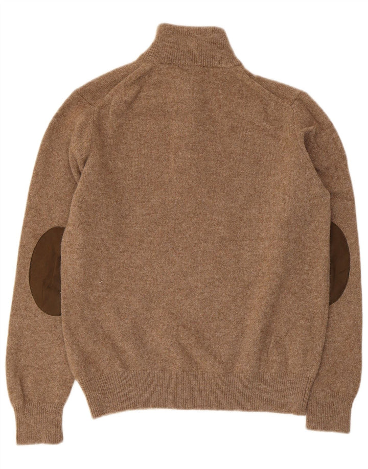 Hackett Womens Zip Neck Jumper Sweater UK 14 Medium Brown Lambswool