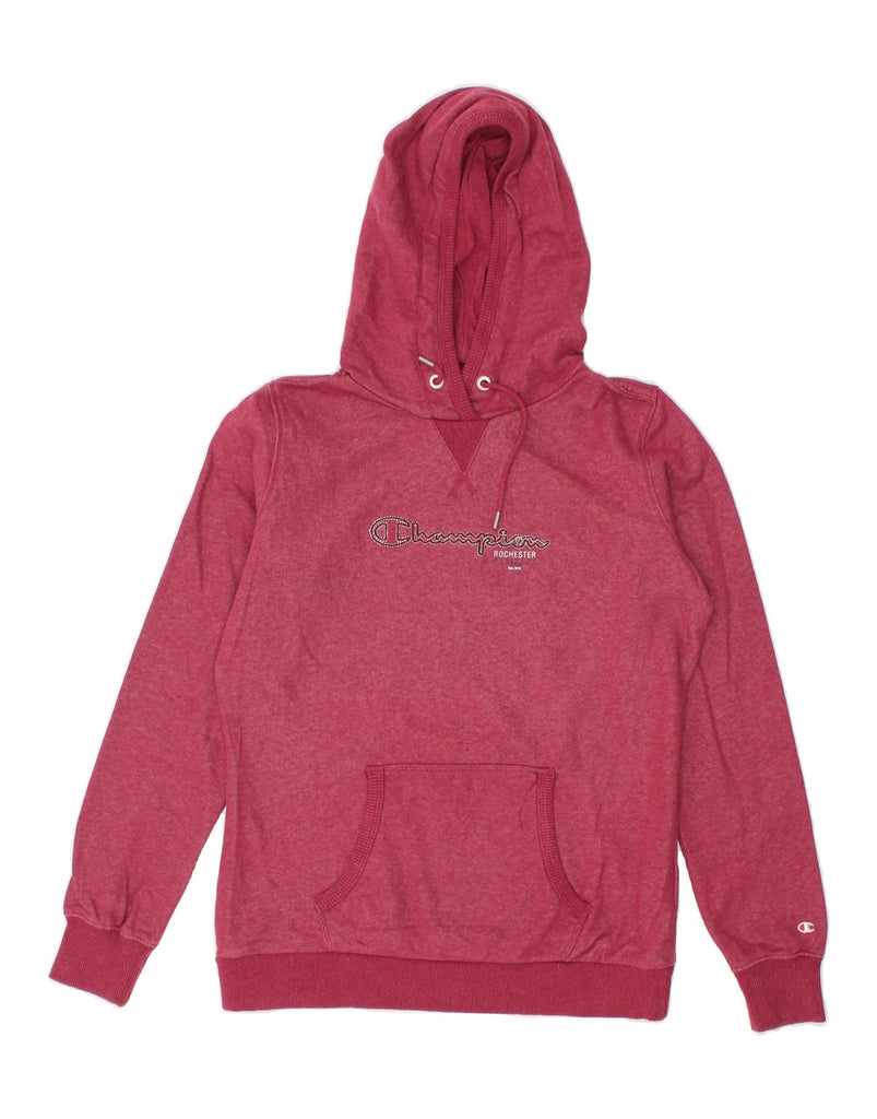 CHAMPION Womens Graphic Hoodie Jumper UK 14 Medium Pink Cotton | Vintage Champion | Thrift | Second-Hand Champion | Used Clothing | Messina Hembry 