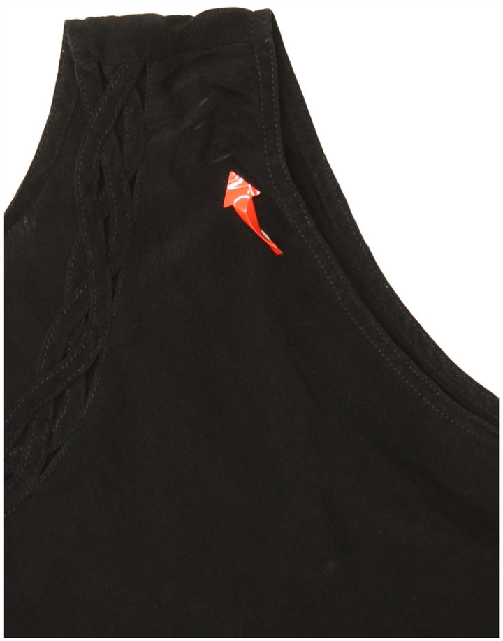 VINTAGE Womens Sleeveless Blouse Top UK 14 Medium Black Silk