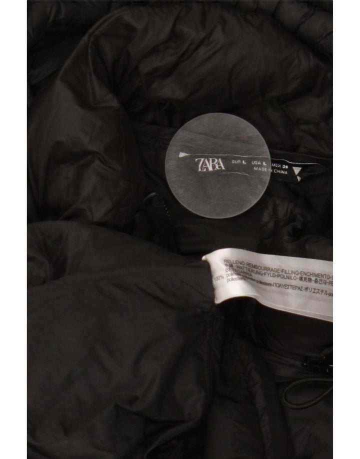 ZARA Womens Hooded Padded Coat UK 16 Large Black Polyester