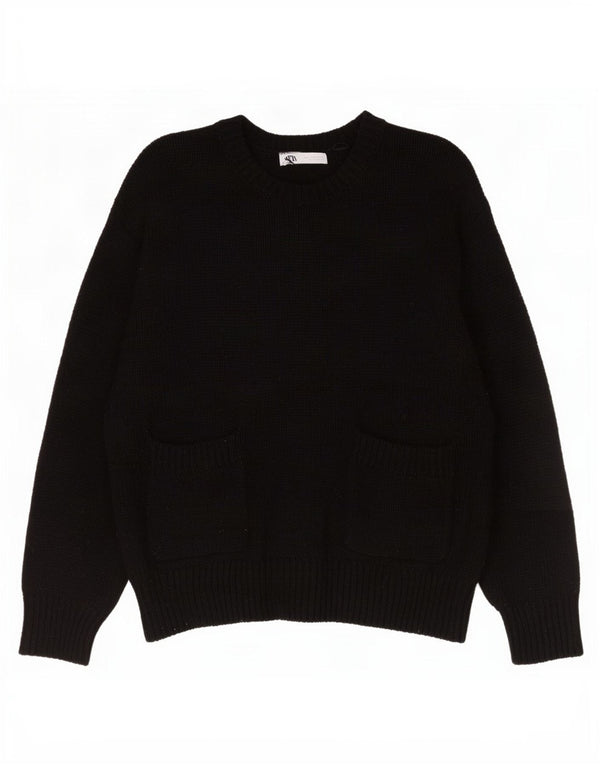 Zara Womens Oversized Crew Neck Jumper Sweater UK 16 Large Black Polyester