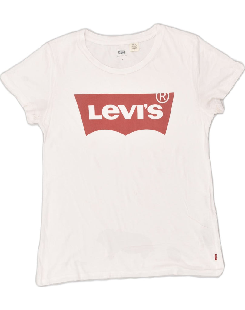 LEVI'S Womens Graphic T-Shirt Top UK 14 Medium White Cotton | Vintage Levi's | Thrift | Second-Hand Levi's | Used Clothing | Messina Hembry 