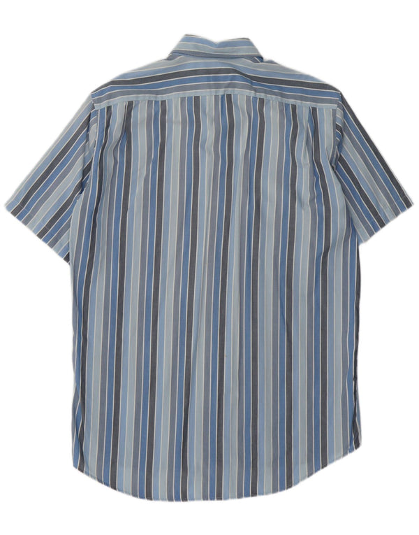 LACOSTE Mens Short Sleeve Shirt Size 40 Medium Blue Striped Cotton