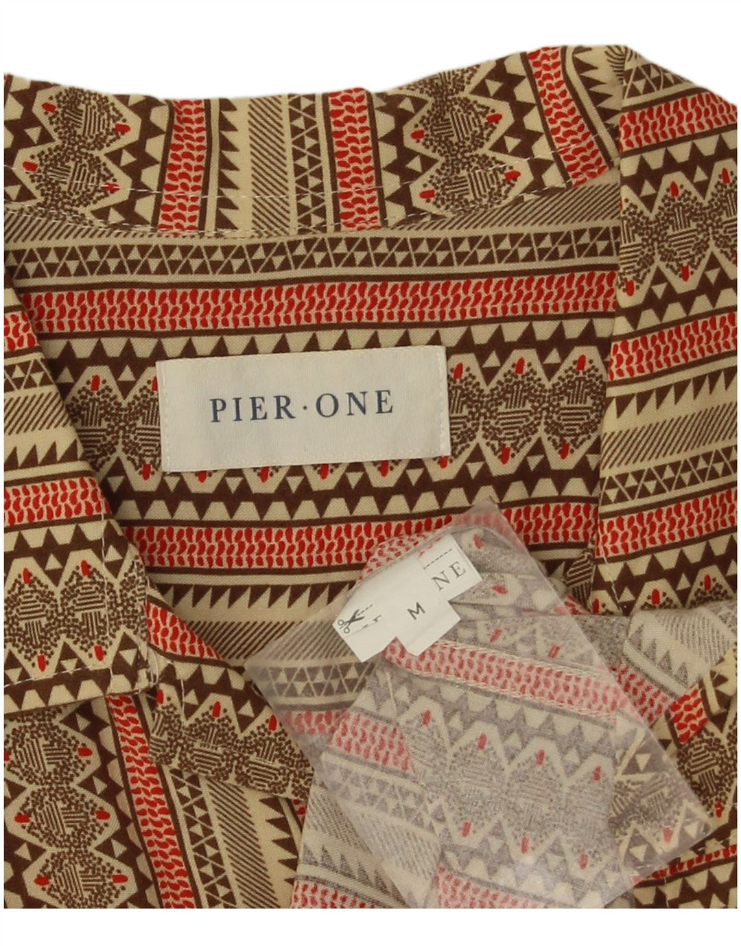 Pier One Mens Short Sleeve Shirt Medium Khaki Striped