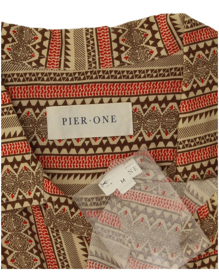Pier One Mens Short Sleeve Shirt Medium Khaki Striped