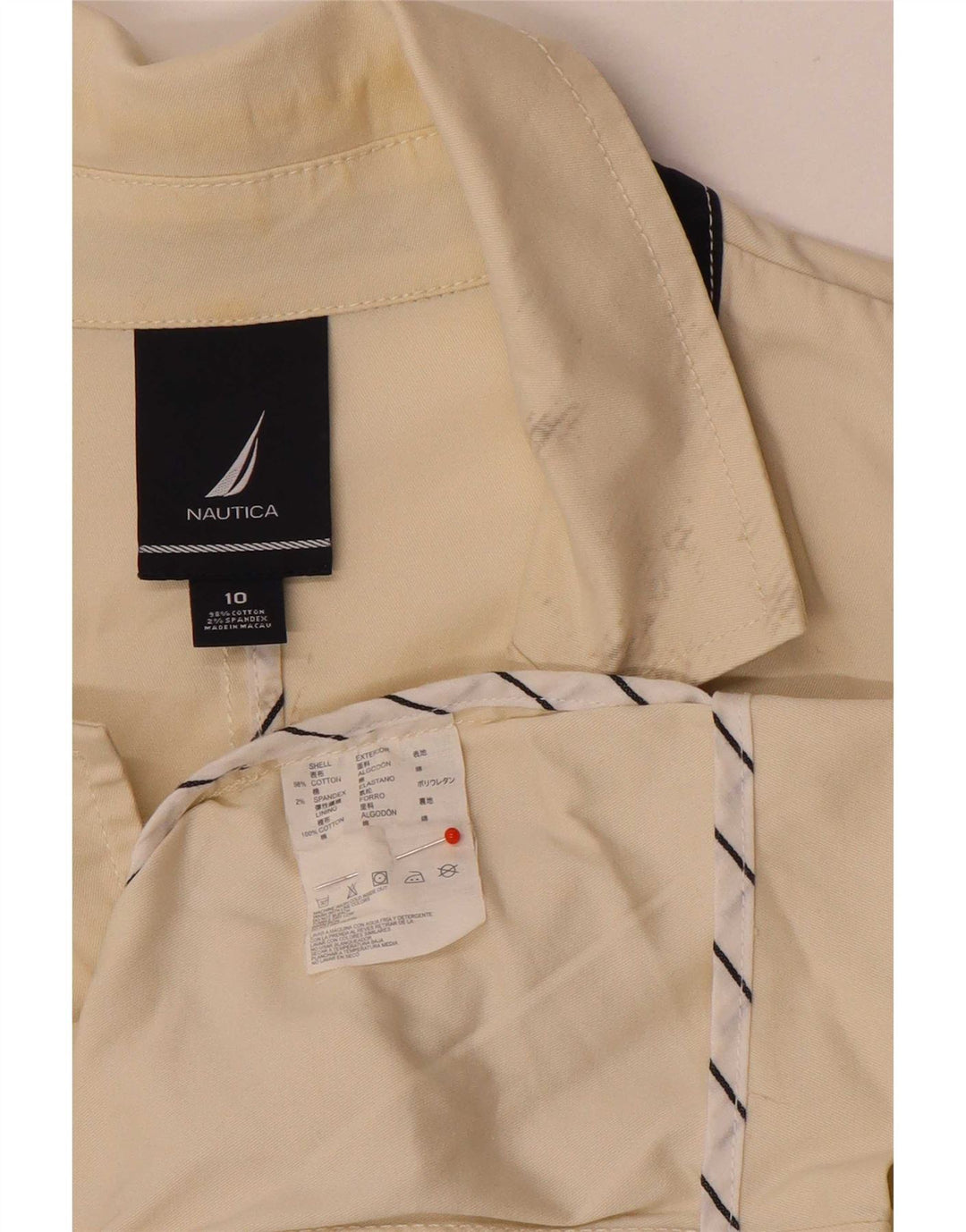 Nautica Womens 3 Button Blazer Jacket US 10 Large Beige Cotton
