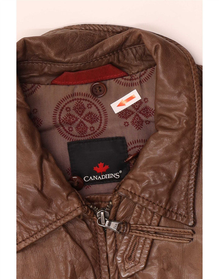 Canadiens Mens Leather Jacket IT 48 Medium Brown