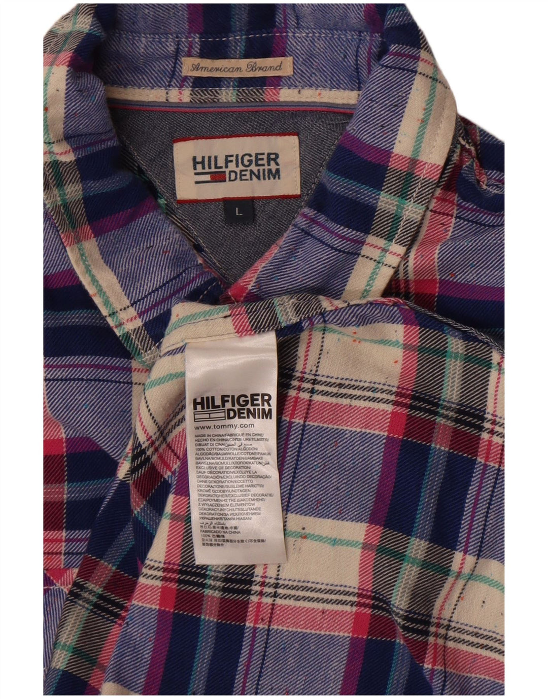 Tommy Hilfiger Mens Shirt Large Blue Check Cotton