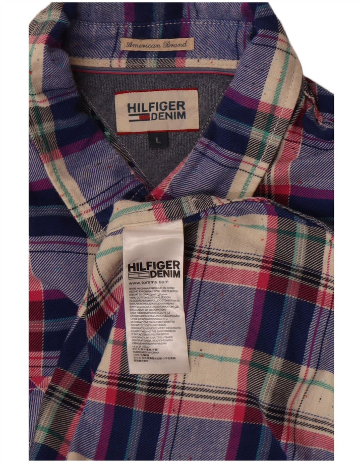 Tommy Hilfiger Mens Shirt Large Blue Check Cotton