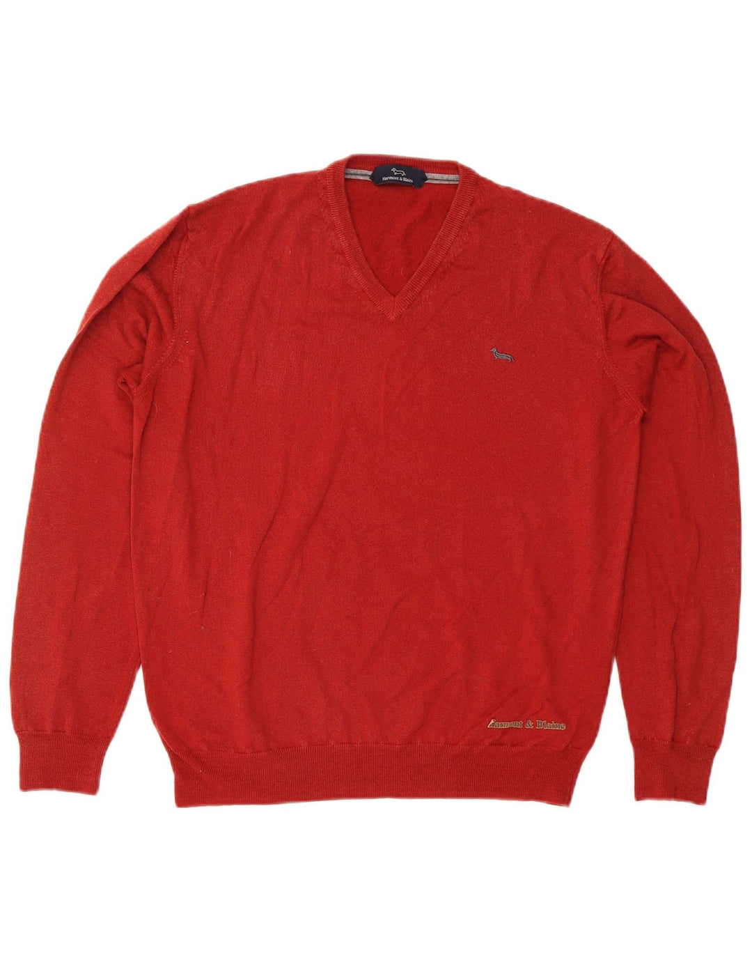 Harmont & Blaine Mens V-Neck Jumper Sweater Large Red Wool