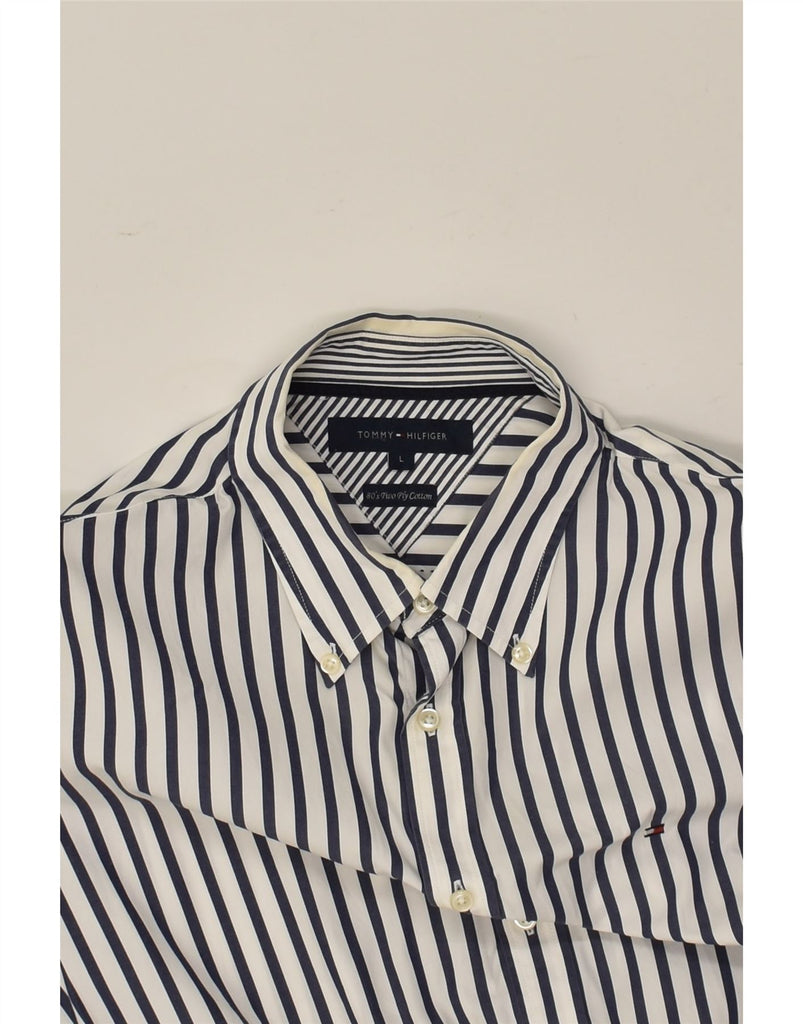 TOMMY HILFIGER Mens Shirt Large White Striped Cotton | Vintage Tommy Hilfiger | Thrift | Second-Hand Tommy Hilfiger | Used Clothing | Messina Hembry 