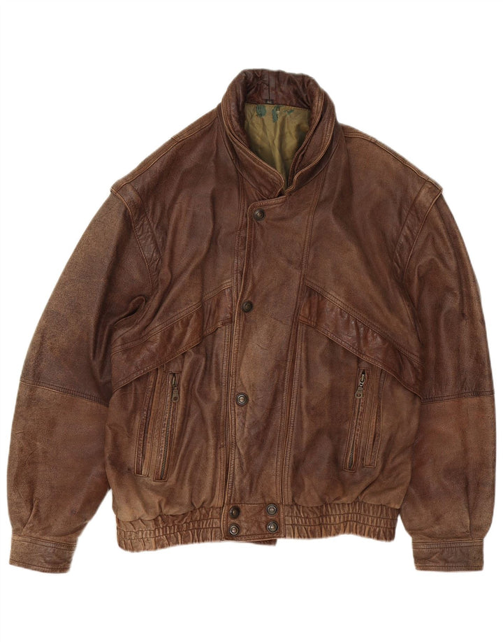 Vintage Mens Leather Jacket IT 48 Medium Brown Leather