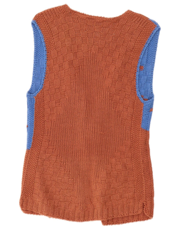 VINTAGE Womens Sleeveless Cardigan Sweater UK 8 Small Brown Colourblock