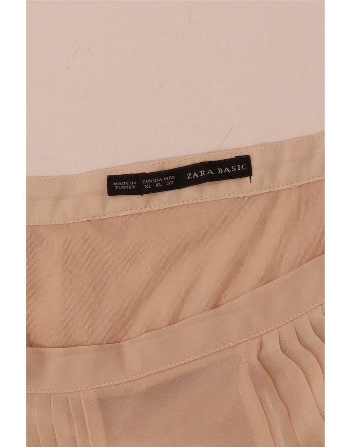 Zara Womens Graphic Pleated Maxi Skirt XL W32 Beige
