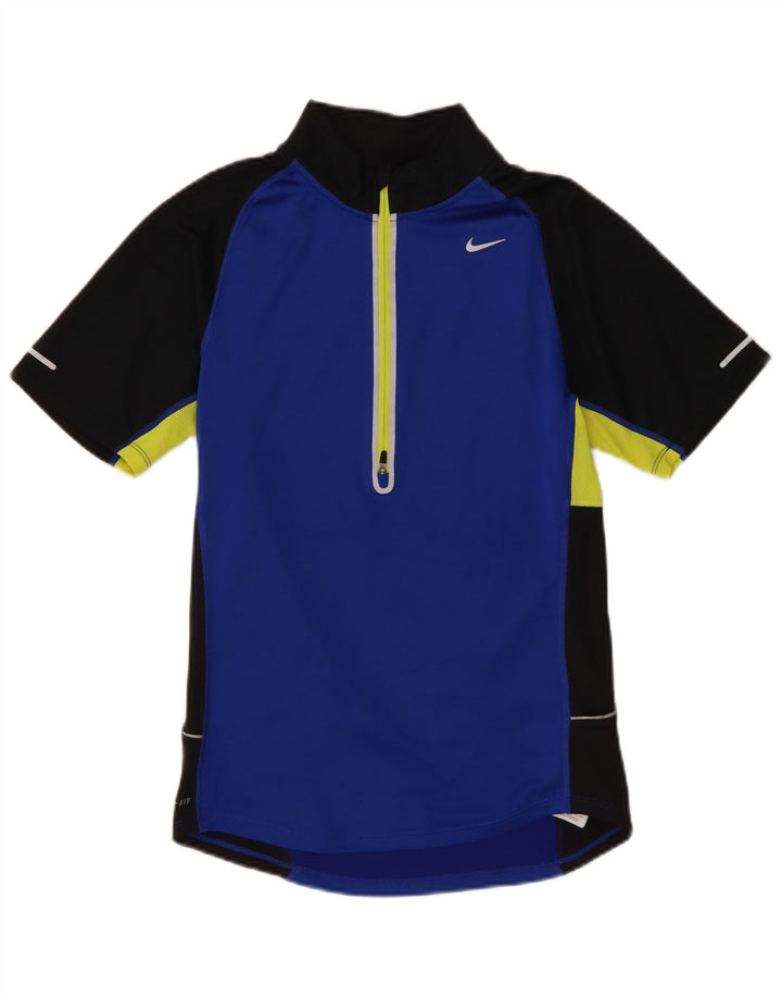 Nike Mens Dri Fit Zip Neck T-Shirt Top Small Blue Colourblock Polyester