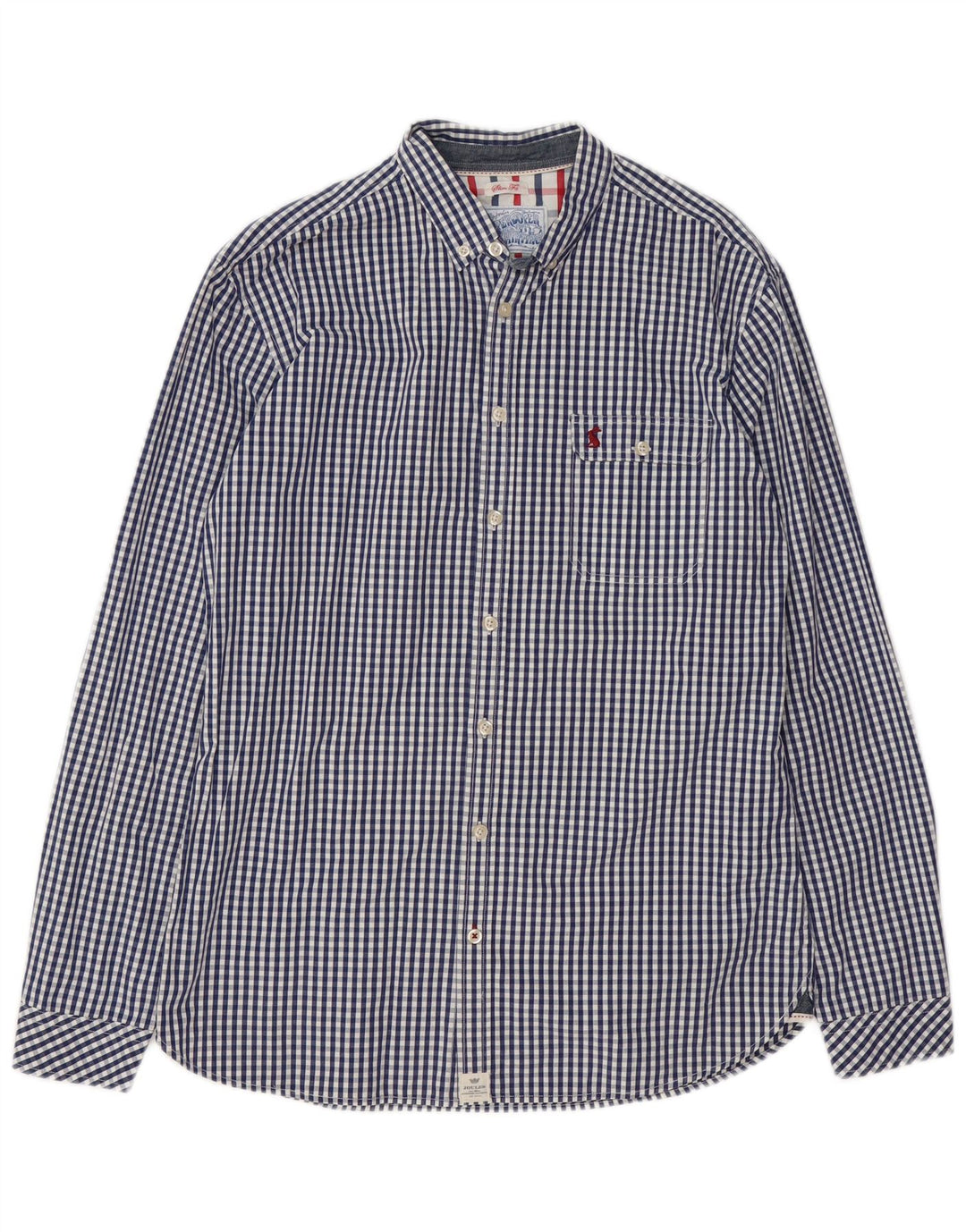 Joules Mens Slim Fit Shirt Medium Navy Blue Gingham Cotton