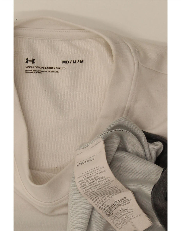Under Armour Mens Top Long Sleeve Medium Off White Colourblock Polyester