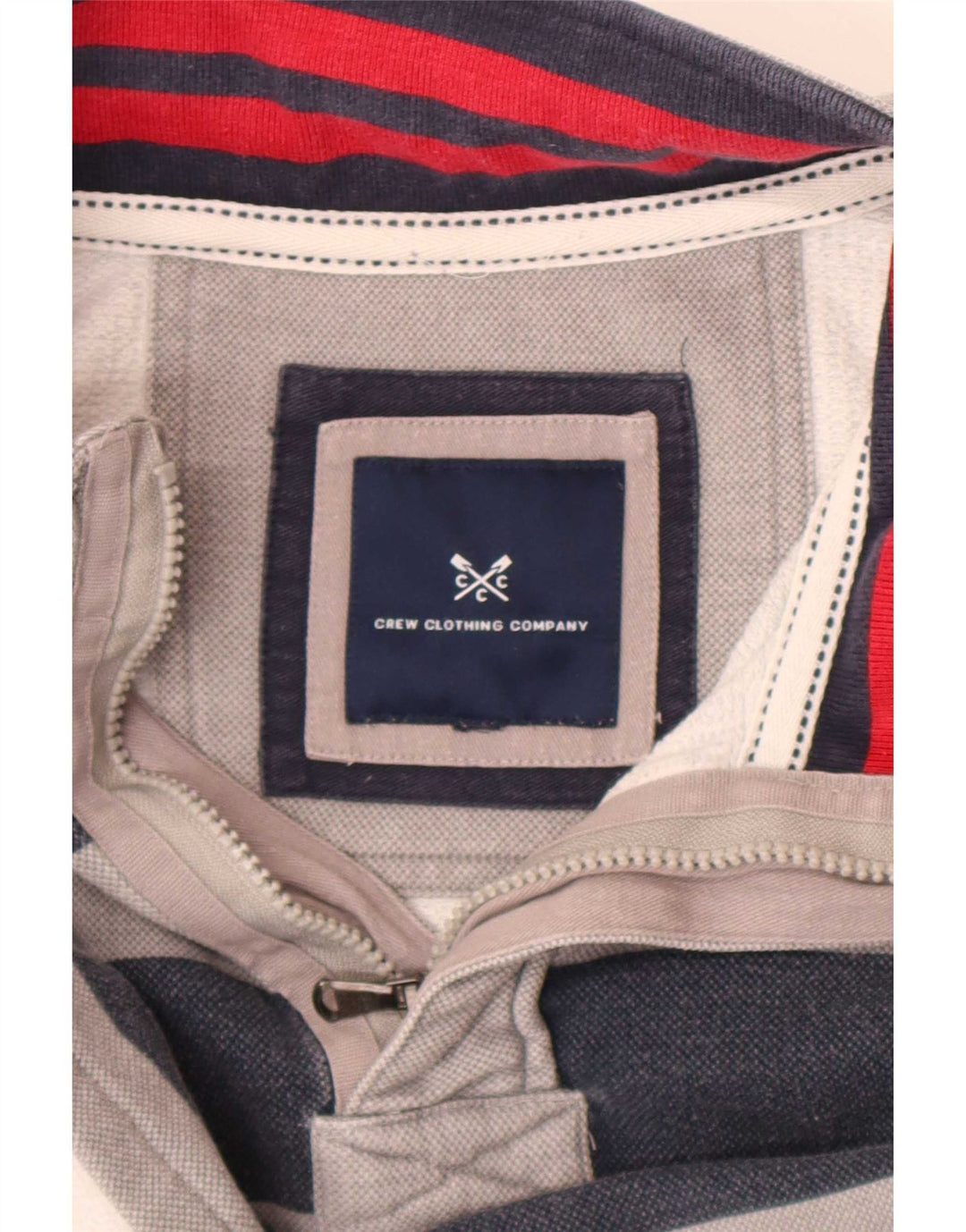 Crew Clothing Mens Zip Neck Sweatshirt Jumper Medium Grey Striped
