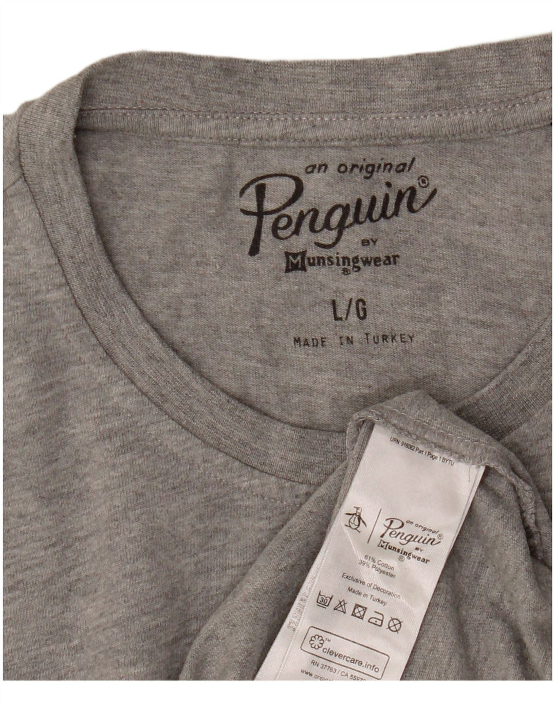 Penguin Mens Graphic T-Shirt Top Large Grey Flecked Cotton