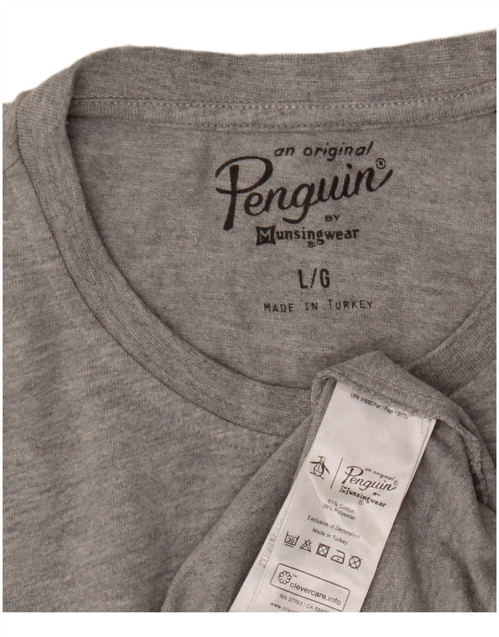 Penguin Mens Graphic T-Shirt Top Large Grey Flecked Cotton