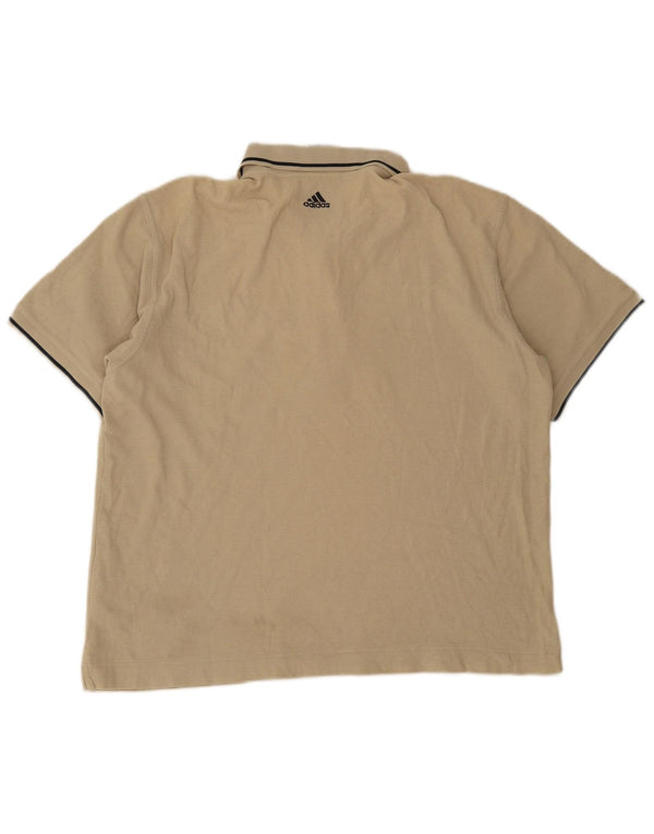 Adidas Mens Polo Shirt Large Beige Striped Cotton