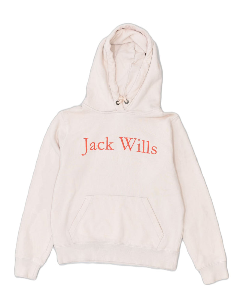 JACK WILLS Womens Graphic Hoodie Jumper UK 10 Small Beige Cotton | Vintage | Thrift | Second-Hand | Used Clothing | Messina Hembry 