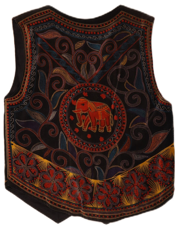 Vintage Womens Waistcoat UK 20 2XL Black Paisley