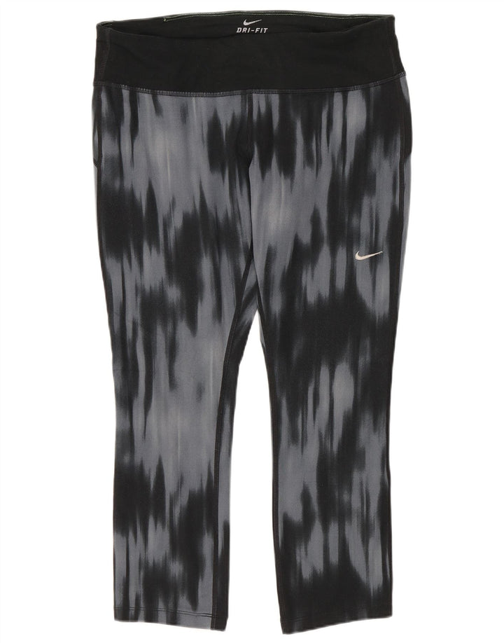 Nike Womens Dri Fit Capri Leggings UK 12 Medium Blue Tie Dye Polyester