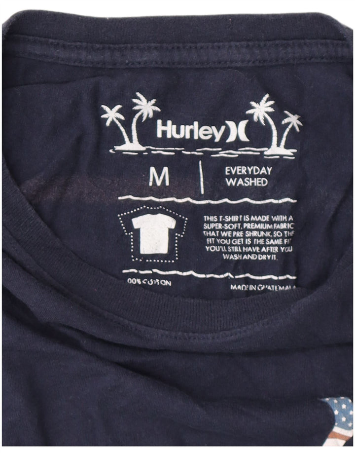HURLEY Mens Graphic T-Shirt Top Medium Navy Blue Cotton