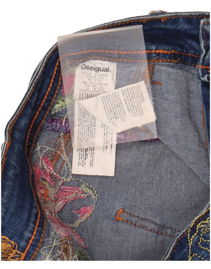 Desigual Womens Slim Jeans W29 L32 Blue Floral Cotton